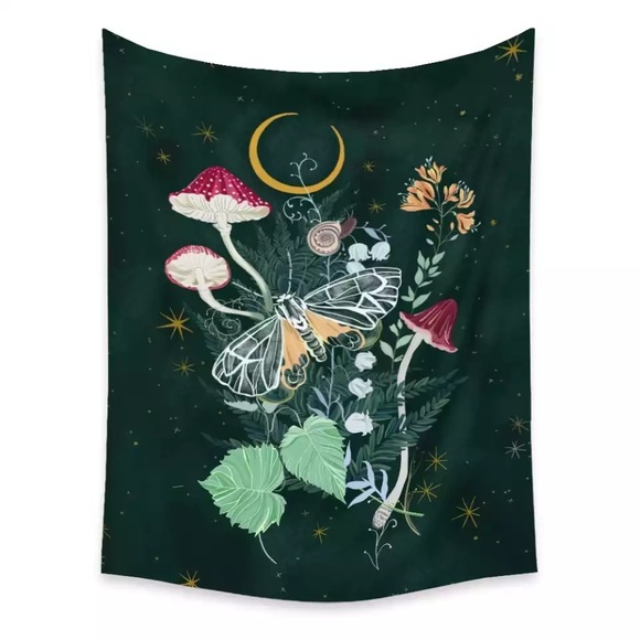 Moths & Mushrooms wall tapestries set of 2 boho - Picture 2 of 5